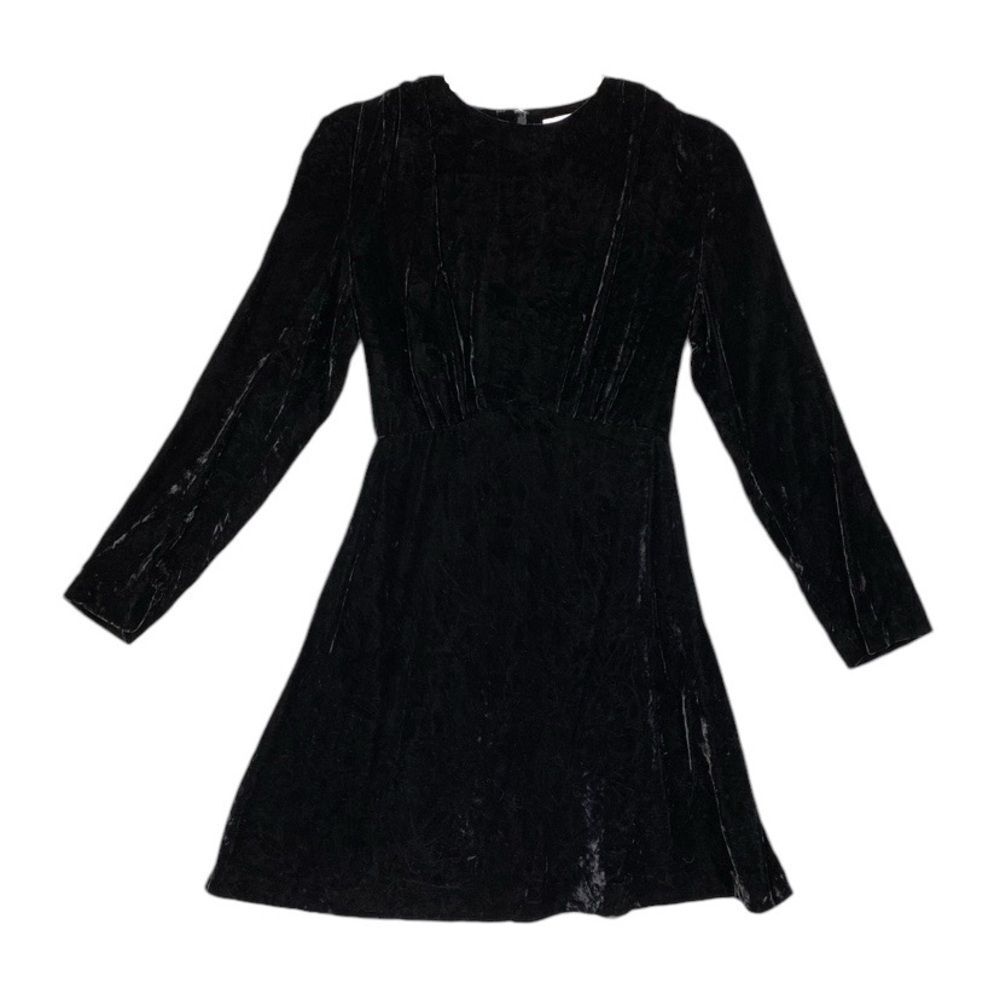 & Other Stories Crushed Velvet Mini Dress Long Sleeve Pleated Chest Sz 2 Black